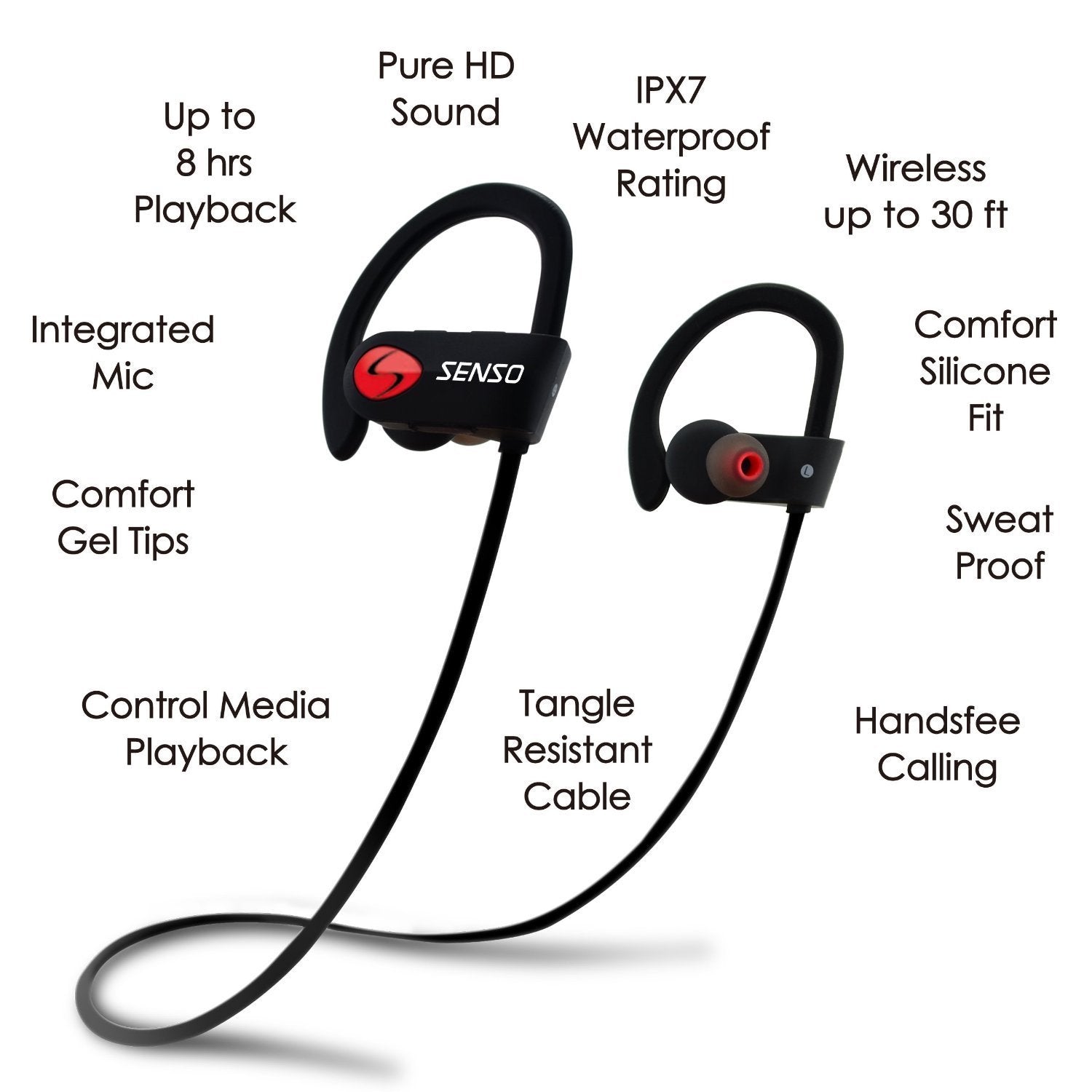 SENSO Bluetooth Sports Headphones With IPX7 Waterproofing - zustdeals